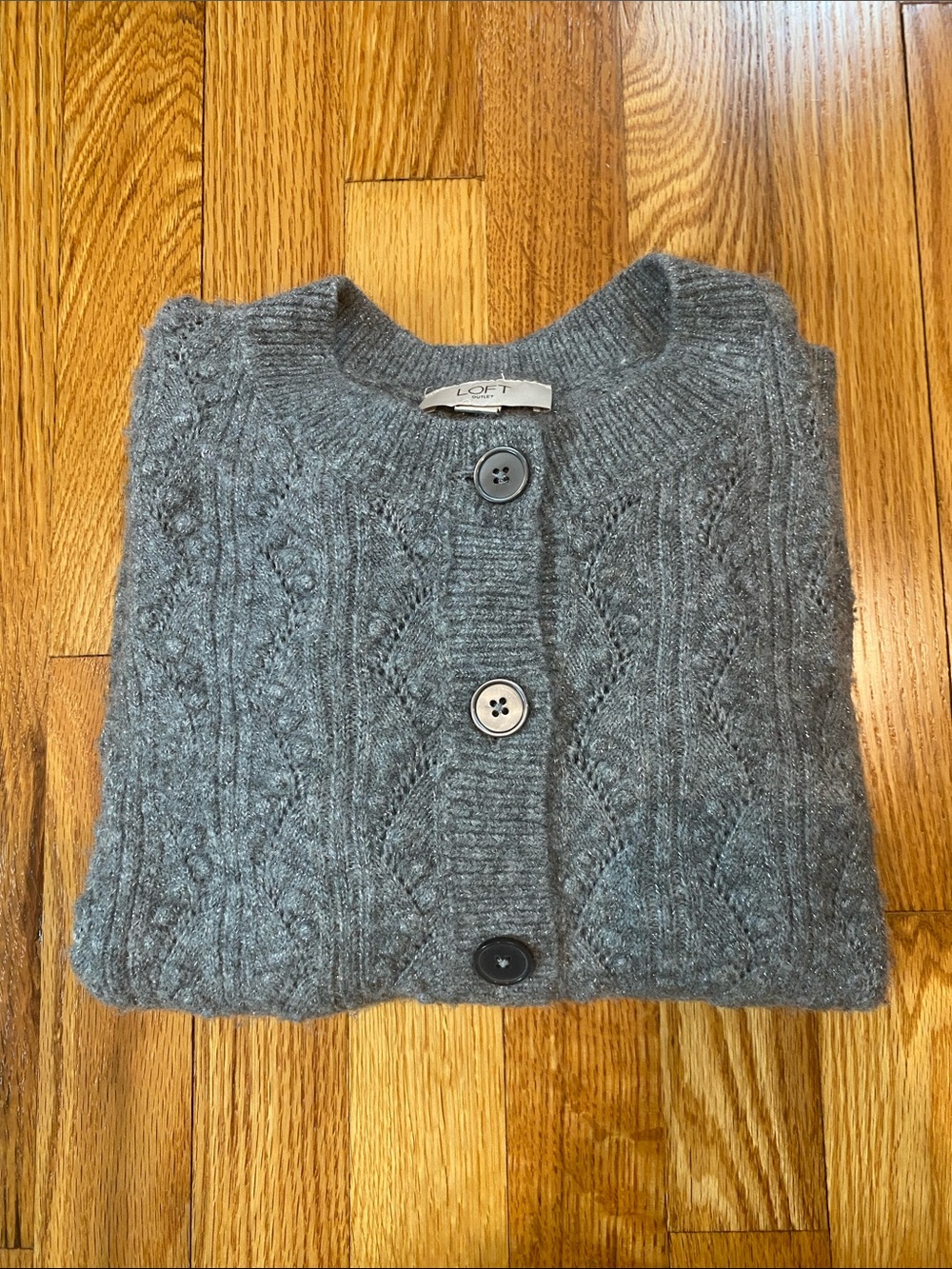 Loft Grey Pointelle Cardgain with Silver Thread